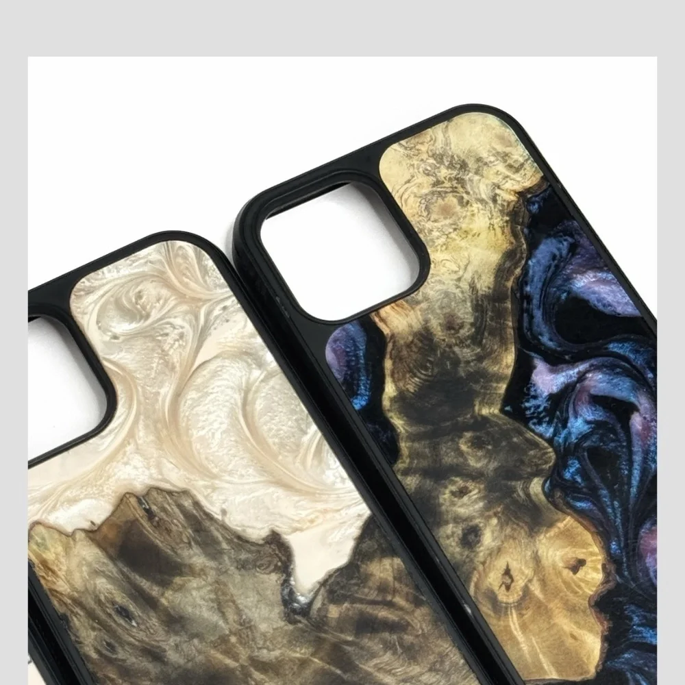 Carved iPhone 12 Pro Case (3) One Of A Kind Burl Wood Epoxy Resin Carved Magnet
